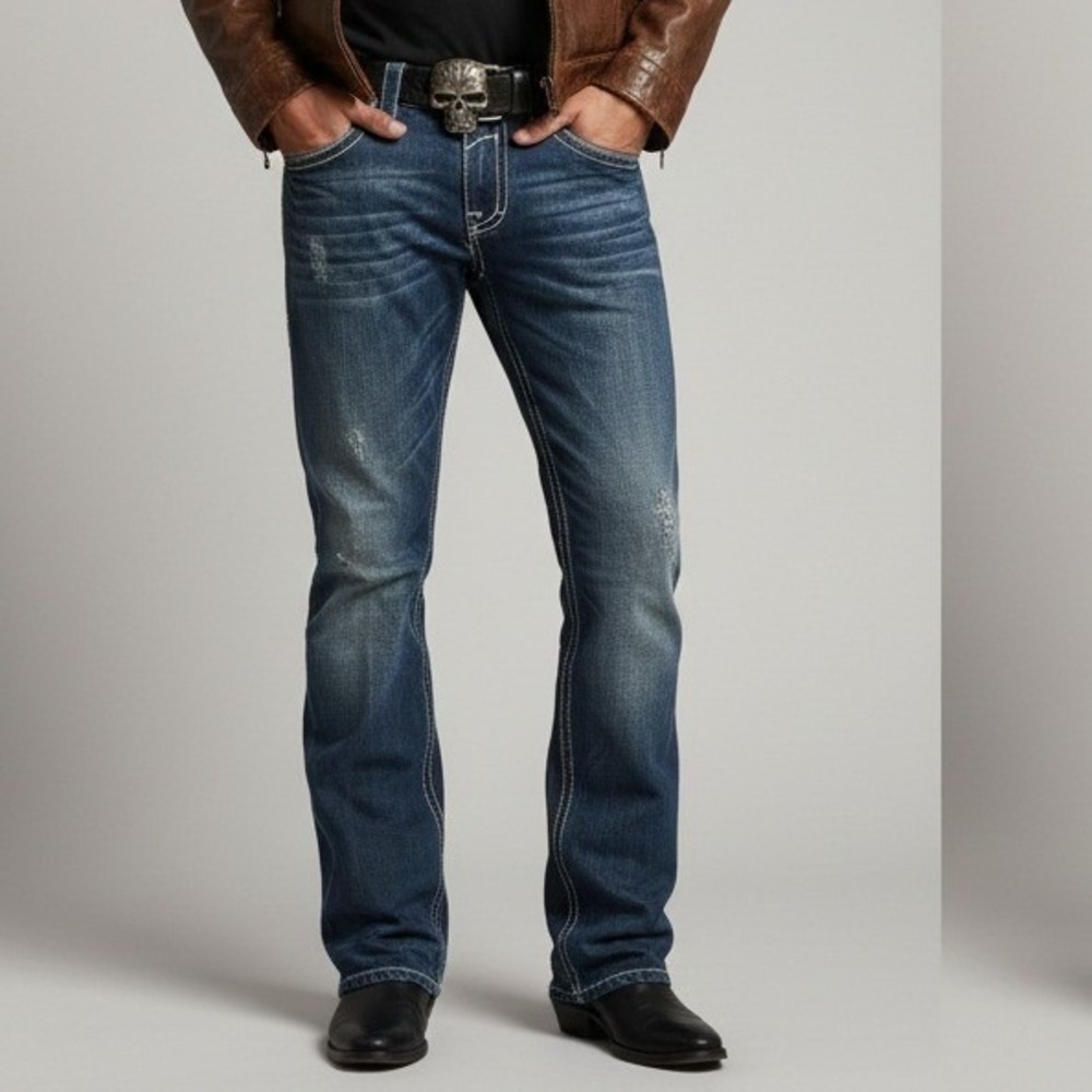 Rock Revival Mens John Straight Blue Wash Denim‎ Jeans Size 31